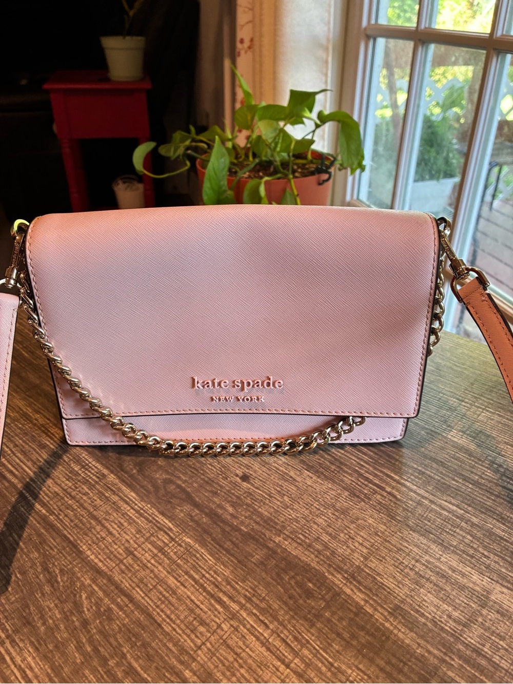 kate spade light pink Leather Crossbody with Gold Chain Strap